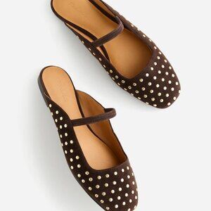 Madewell Greta Ballet Mule Dark Carob Brown Suede Gold Stud Women's Size 9.5 NEW